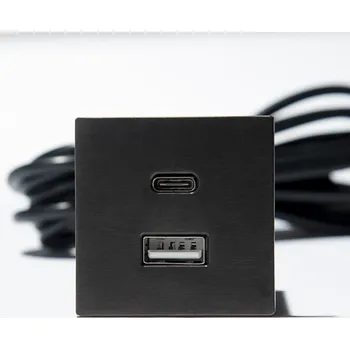 Elektrická zásuvka VersaPick, 2x USB A/C, čtverec, cínová, zamak (VersaPick, 2x USB A/C, čtverec, cínová, zamak)