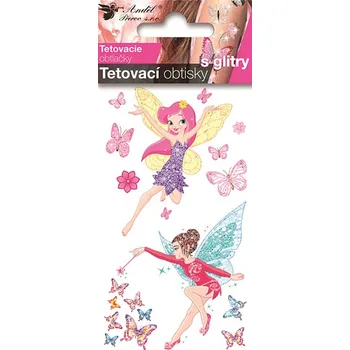 Tetování Tetovací obtisky barevné s glitry Víly 10,5 x 6 cm