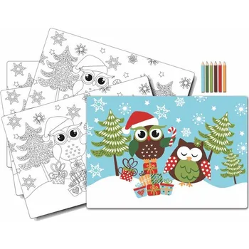omalovánky Toro Prostírání/omalovánky s pastelkami 5 ks 45 x 30 cm sova Vánoce