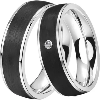Prsten Snubní prsteny ocel zirkon s karbonem SC-88008