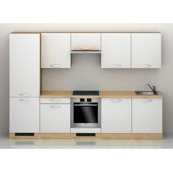 Kuchyňská linka EBS TIME kuchyňský blok 3 m, bílá mat, pracovní deska dub arlington