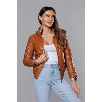 Dámská cargo bunda Krátká bunda pro ženy v karamelové barvě s ozdobným lemováním 053G1X SWEST, odstíny hnědé XL (42) i392_21499-53