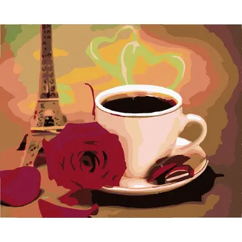 Hračka Diamondi Diamantové malování - BÍLÝ ŠÁLEK KÁVY S RŮŽÍ A EIFFELOVKOU Rozměr: 40x50 cm, Rámování: bez rámu a bez vypnutí plátna