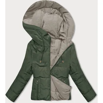 Khaki-béžová oboustranná krátká bunda s kapucí (B8181-11046) odstíny béžové XXL (44)