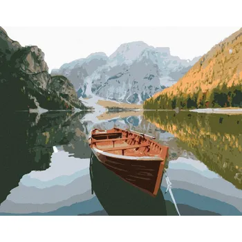 Hračka Diamondi Diamantové malování - DŘEVĚNÁ LOĎKA NA JEZEŘE Rozměr: 40x50 cm, Rámování: bez rámu a bez vypnutí plátna