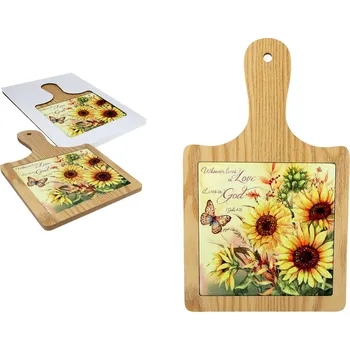 Pánev Carmani Dřevěné prkénko s keramickou deskou, dekor slubečnice - 18x30 cm