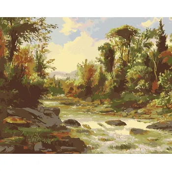 Diamondi Diamantové malování - ŘEKA V PODZIMNÍM LESE Rozměr: 40x50 cm, Rámování: vypnuté plátno na rám