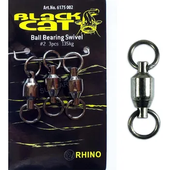 Black Cat obratlík ložiskový Ball Bearing Swivel vel. 2 135kg, 3ks (Pevný ložiskový obratlík na sumce a mořský rybolov.)