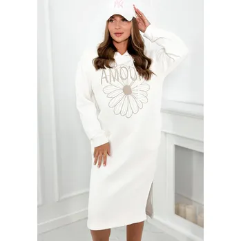 Dámské šaty Fashionweek Fashionweek Dlouhé teplákové šaty s kapuci s výšivkou K9585 béžová Universal