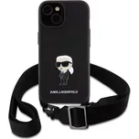 Karl Lagerfeld Saffiano Metal Ikonik kryt s crossbody popruhem pro iPhone 15 černý