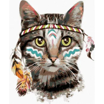 Hračka Diamondi Diamantové malování - KOČKA S INDIÁNSKOU ČELENKOU Rozměr: 40x50 cm, Rámování: bez rámu a bez vypnutí plátna
