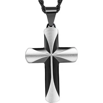 Přívěsek Přívěskynakrk.cz Pánský náhrdelník kříž 60 cm černá&stříbrná