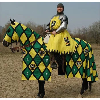 Čabraka pro koně Lencera Koňská pokrývka čabraka, rytířský varkoč a korouhev, žluto-zelený