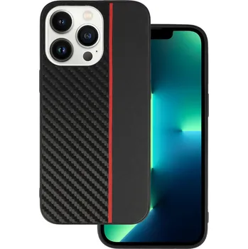 Pouzdro na mobilní telefon Tel Protect CARBON pouzdro pro iPhone 13 Pro černé s červeným pruhem
