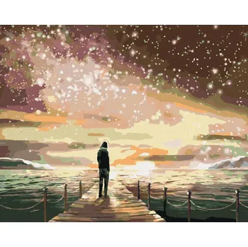 Diamondi Diamantové malování - MUŽ NA MOLU POD ZÁŘÍCÍ OBLOHOU Rozměr: 40x50 cm, Rámování: bez rámu a bez vypnutí plátna