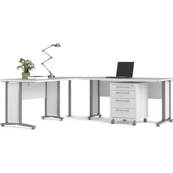 Psací stůl Rohový psací stůl OFFICE 80400/304, Bílá/Stříbrná