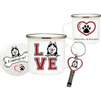 Coolkousky Set plecháček, podtácek, přívěšek Sibiřský husky