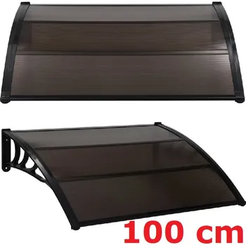 [en.casa]® Vchodová stříška, přístřešek nad dveře 100x96 cm, černá, hnědá (Oblouková | 3dílné polykarbonátové zasklení | Barva: Černé konzole a hnědé polykarbonátové desky)