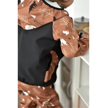 Yháček Softshellová bunda Yháček, podzim, Lesní zvěř na karamelové Velikost: 104