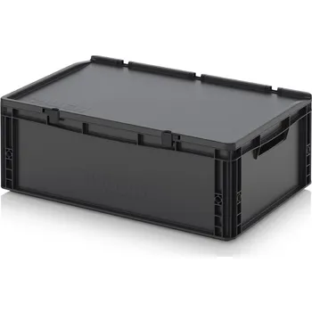 paleta ESD euro přepravky včetně víka s panty 60 x 40 x 23,5 cm - Dopravní černá - materiál: ESD PP - ESD ED 64/22