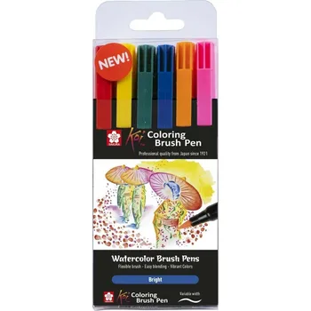 Fixativ KOI "Bright" Coloring Brush pen - sada akvarelových fixů, 6ks