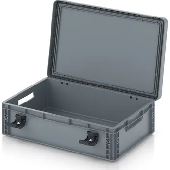 paleta Euro přepravka s víkem s panty Pro 61,1 x 42,7 x 18,7 cm, otevřená - Stříbrošedá - materiál: PP - EDP S 64/17