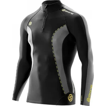 SKINS DNAmic Thermal Mens L/S MckNeck w zip Black/Pewter (pánské zateplené kompresní triko SKINS) XXL