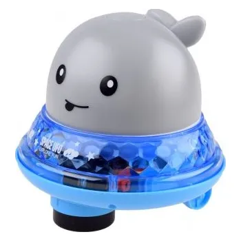 Hračka pro nejmenší Svítící velryba – fontána do koupele, jezdí a hraje Šedá