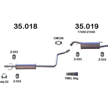 Výfuková trubka Výfuk TOYOTA YARIS VERSO 1.3-16V, 99-02, montážní sada/komplet IZAWIT IZ35018A35019