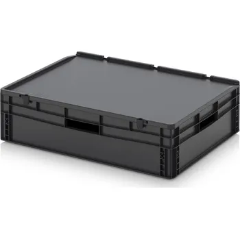 paleta ESD euro přepravky včetně víka s panty 80 x 60 x 23,5 cm - Dopravní černá - materiál: ESD PP - ESD ED 86/22 HO
