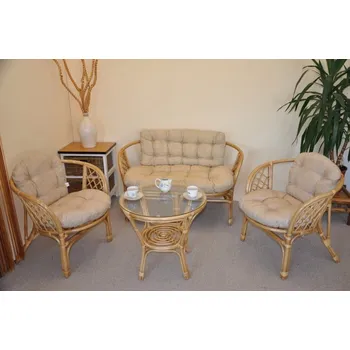 Zahradní sestava Ratanová sedací souprava Bahama medová velká polstry béžový melír