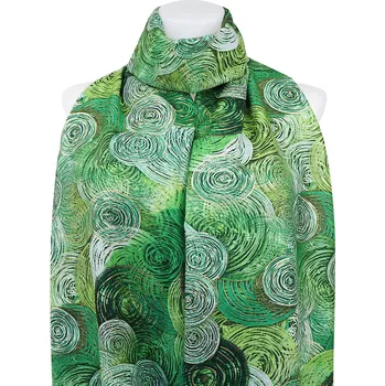 Šála Dámský teplý obdélníkový šál 3015-30 abstraktní kolečka se zlatou nitkou, zelené barvy 7200685-1