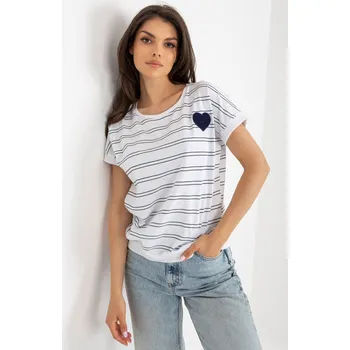 Dámská halenka Modrobílá dámská halenka FPrice s krátkým rukávem a volánky, L/XL i523_2016103394937