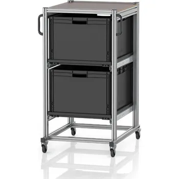 paleta ESD systémové přepravní podvozky pro euro přepravky 80 x 60 Výška 134 cm 70 x 93,5 x 135 cm - Dopravní černá - materiál: Aluminium / Stahl / Kunststoff / MPX - ESD SE 134 8642