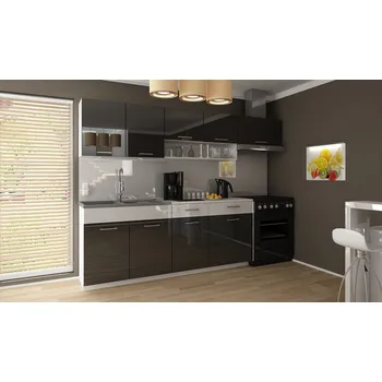 Kuchyňská linka Kuchyňská linka Samara 240/180 černý lesk/bílý pás