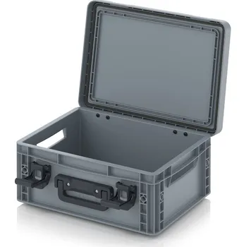 paleta Euro přepravka s víkem s panty Pro 41,1 x 32,8 x 18,6 cm, otevřená - Stříbrošedá - materiál: PP - EDP 43/17 1G