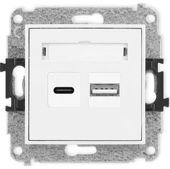 Elektrická zásuvka KARLIK Dvojitá USB nabíječka USB C + USB A, 20W MAX. Barva: Matná bílá
