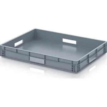 paleta Euro přepravky uzavřené 80 x 60 x 12 cm, držadla otevřená - Stříbrošedá - materiál: PP - EG 86/12 HO