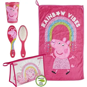 Cerdá Prasátko Peppa dětská kosmetická taška s příslušenstvím 4 ks fuschiová