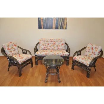 Zahradní sestava Ratanová sedací souprava Rio De Janeiro hnědá polstry motiv květiny