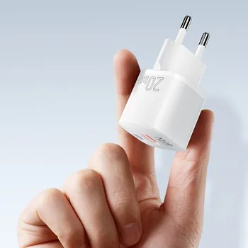 20W EU napájecí adaptér / nabíječka ESSAGER - technologie GaN - USB + USB-C - bílý