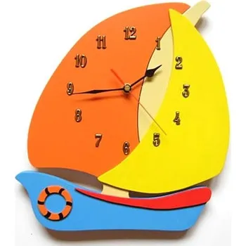 Hodiny Dětské dřevěné hodiny Plachetnice - oranžová běžný mechanismus