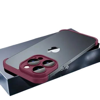 Pouzdro na mobilní telefon Silikonový bumper s tvrzeným sklem na čočky fotoaparátu pro iPhone 15 PRO MAX Barva: Vínová