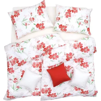 Povlečení SCANquilt povlečení KLASIK botanica bíločervená 140 x 220/70 x 90 cm