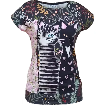 Dámské tričko s přinechaným rukávem Kočky na tmavě šedé XL