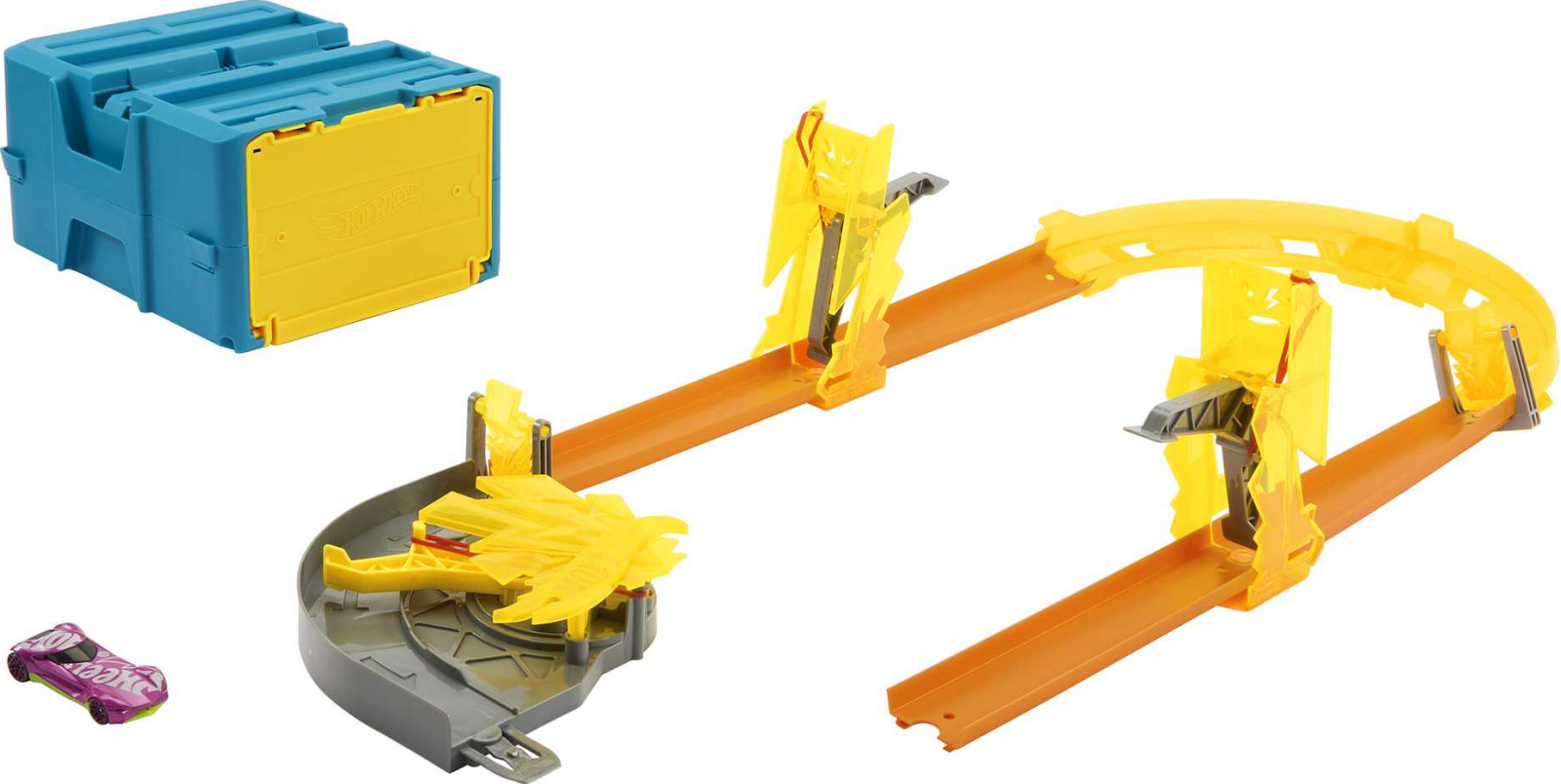 foto Autodráha Hot Wheels Track Builder HMC03 Dráha v boxíku blesky