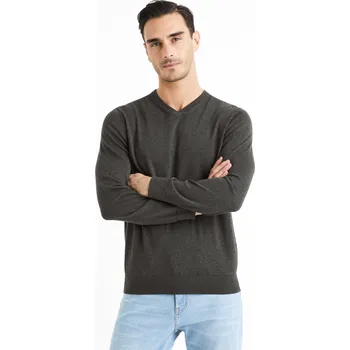 Pánský svetr Celio Bavlněný svetr Decotonv 1130905 Šedá M