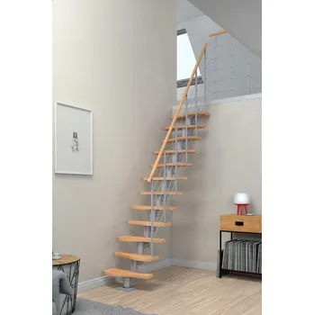 Schodiště DOLLE BASEL Barva: Perleťově šedá, Materiál nášlapu: Buk, Výška podlaha - podlaha: 222 - 270 cm | 11 nášlapů (pod 222 cm lze instalovat méně nášlapů)