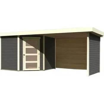 Zahradní stavba dřevěný domek KARIBU SCHWANDORF 5 + přístavek 280 cm včetně zadní a boční stěny (9220) terragrau