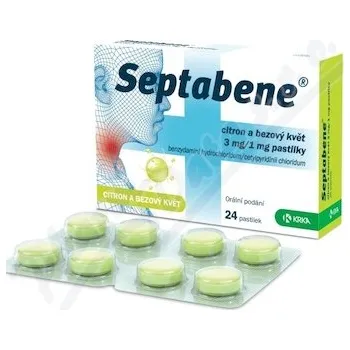 Lék na kašel, rýmu a nachlazení Septabene citron a bezový květ 3mg/1mg pas.24